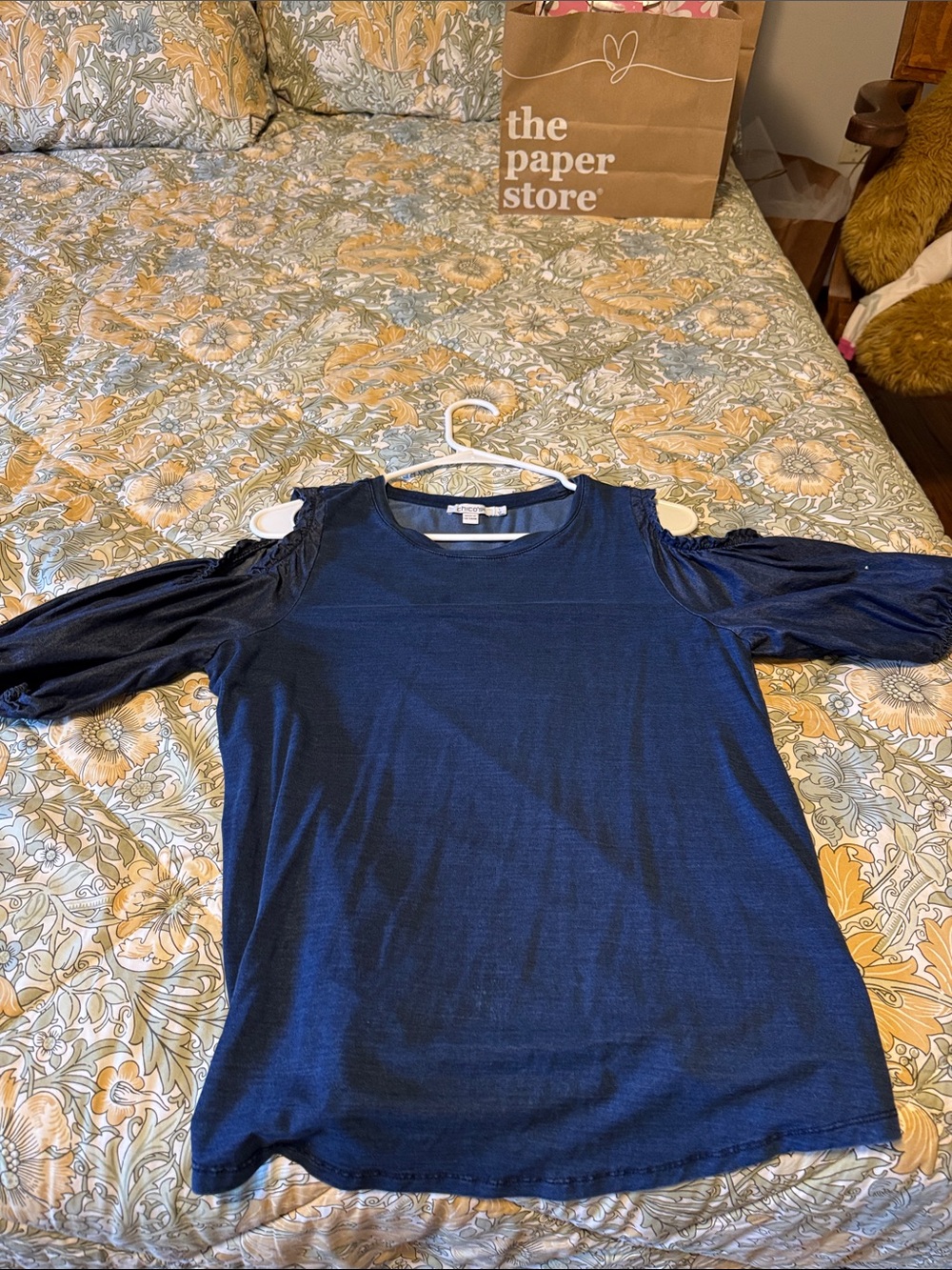 Chico's Navy Cold-Shoulder Knit Tee